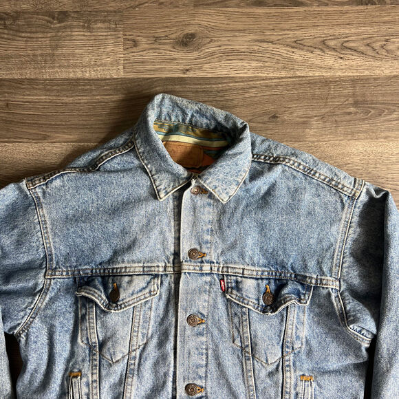 VTG Levi's Trucker Jacket Men's Small Aztec Southwest Lined Blue Denim Jean 1990 - Picture 2 of 16